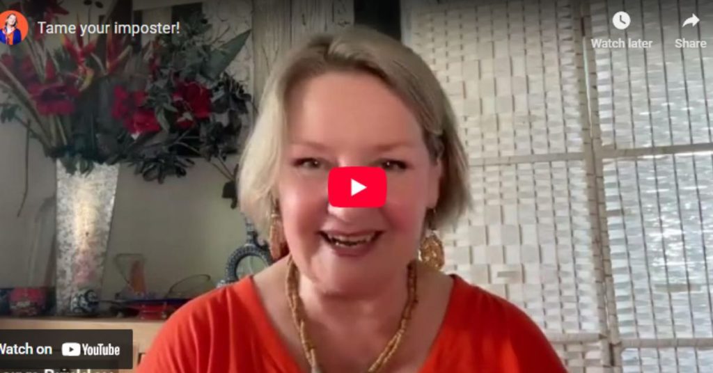Tame Your Imposter | Imposter Syndrome Types | Women Leading Women Australia Karen Brinkley smiling in a video for Women Leading Women Australia, introducing the Tame Your Imposter webinar and explaining imposter syndrome types.