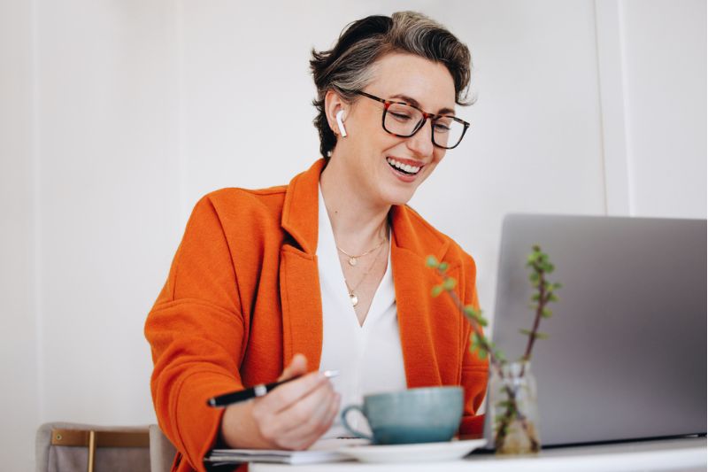 flexible-format.jpg Female executive participating in online coaching from her laptop.