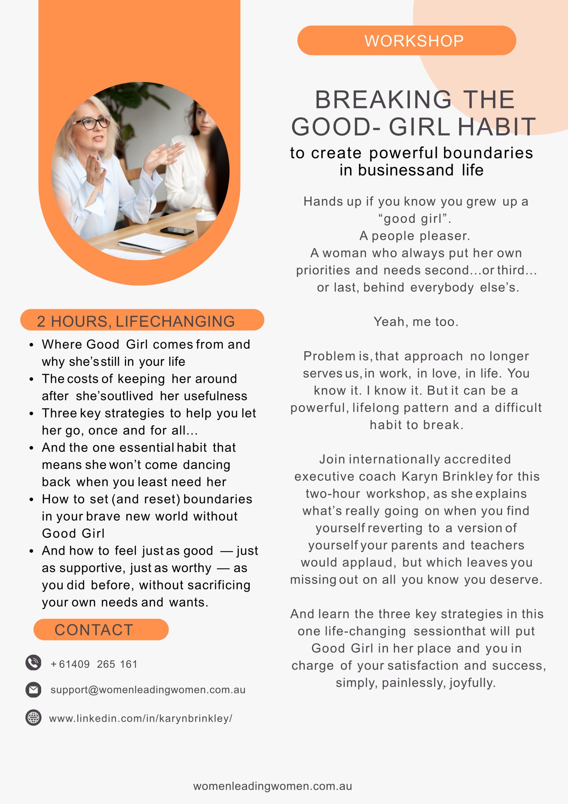 Breaking the Good Girl Habit Workshop Breaking the Good Girl Habit workshop prospectus for executive women creating stronger boundaries