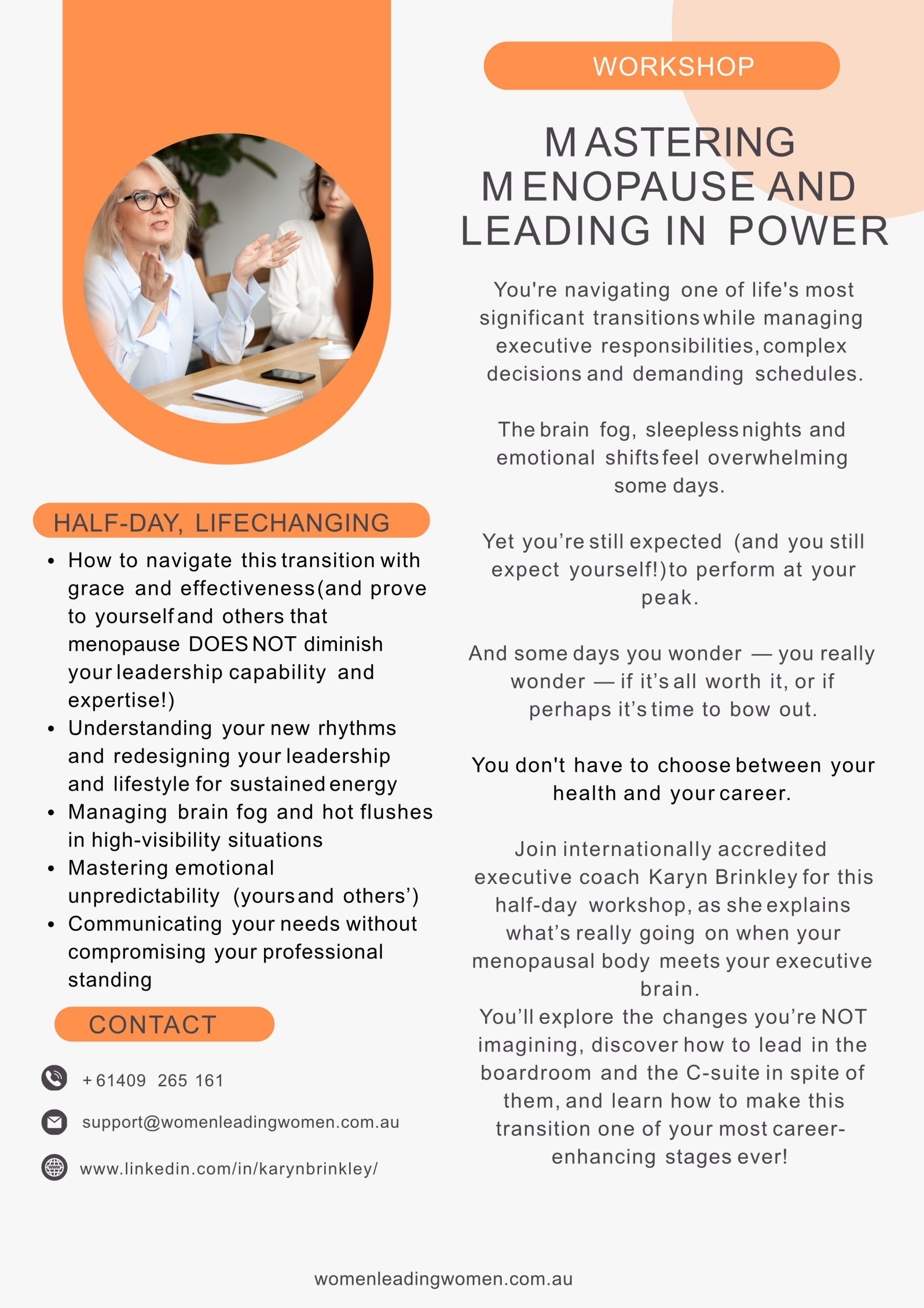 Mastering Menopause and Leading in Power Workshop Mastering Menopause and Leading in Power workshop prospectus for executive women navigating menopause while leading